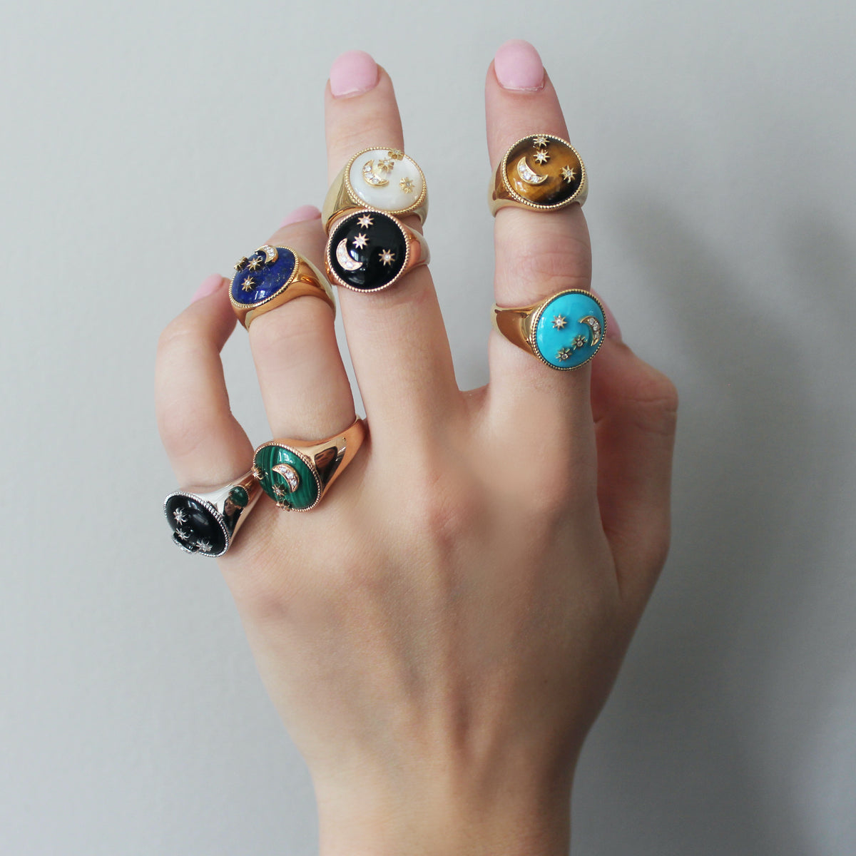 Moon and Stars Signet Ring in Turquoise Hardstone | Twinkle Galaxia | Colette Jewelry