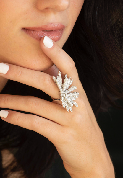 Penacho White Cocktail Ring in Diamonds & Pearls, 18K Gold — Colette Jewelry