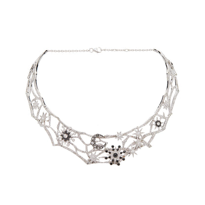 Star and Moon Choker in 18K white gold with white diamond — Colette Jewelry