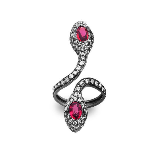 Fire Double Headed Snake Ring in 18K Gold with diamond — Colette Jewelry