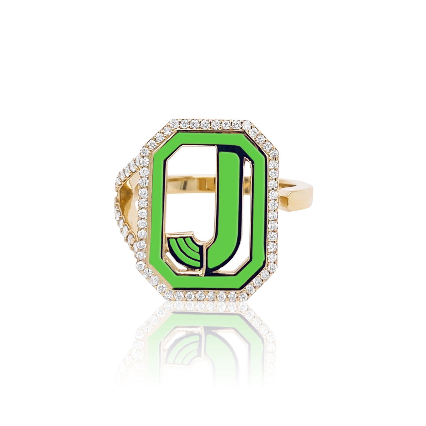 Gatsby Initial Ring with Diamonds in 18K Gold – Fifteen Colors | Colette Jewelry