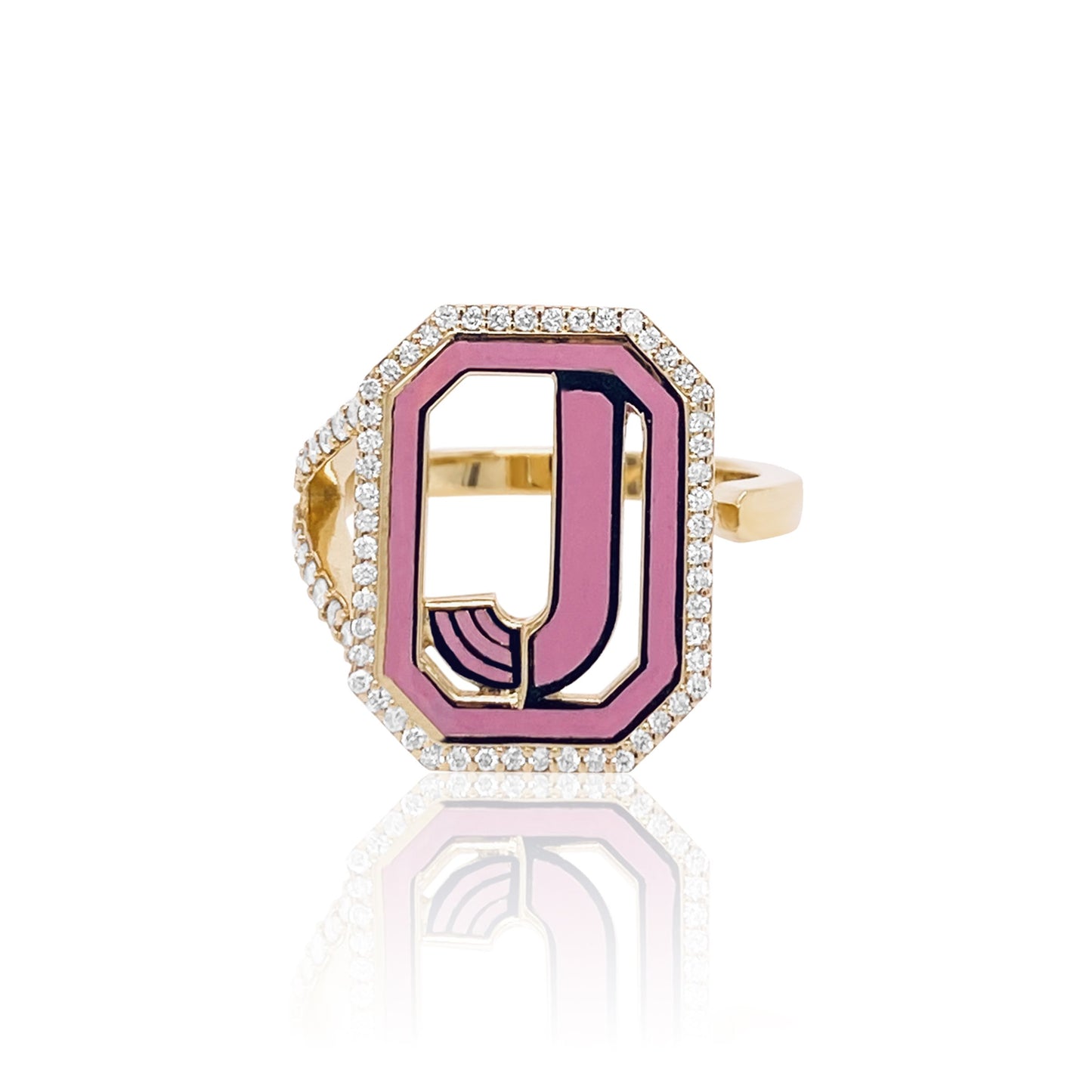 Gatsby Initial Ring with Diamonds in 18K Gold – Fifteen Colors | Colette Jewelry