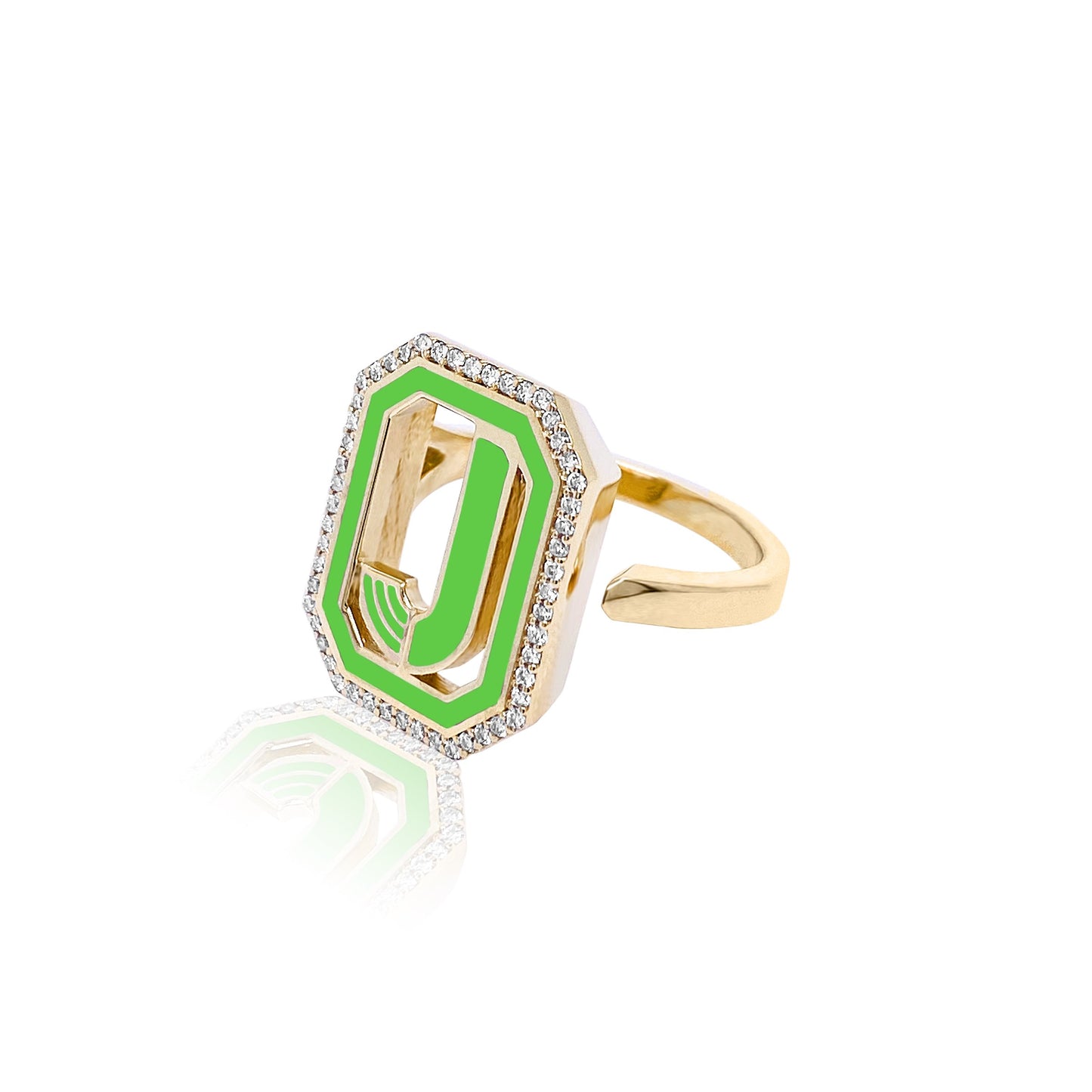 Gatsby Initial Ring with Diamonds in 18K Gold – Fifteen Colors | Colette Jewelry