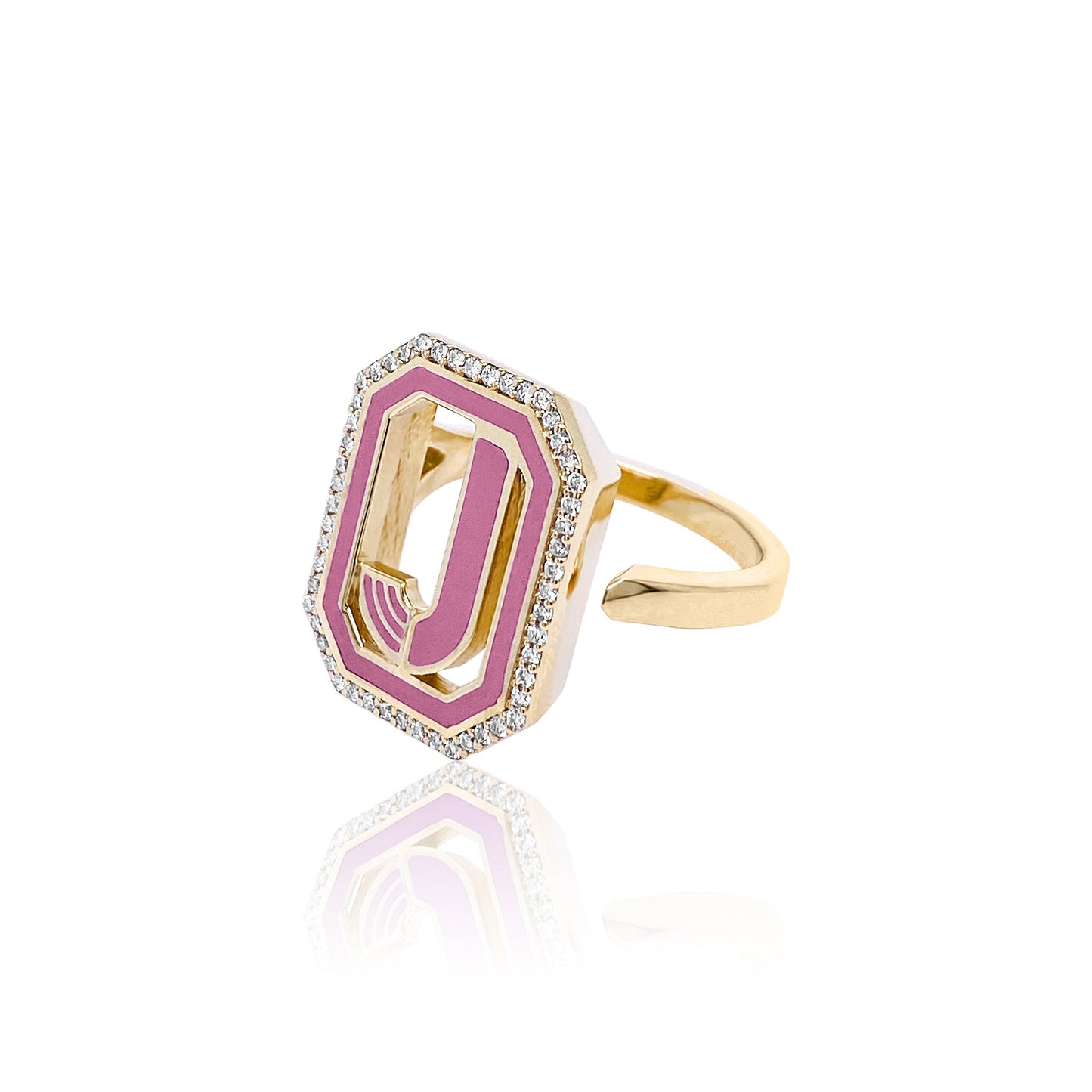 Gatsby Initial Ring with Diamonds in 18K Gold – Fifteen Colors | Colette Jewelry