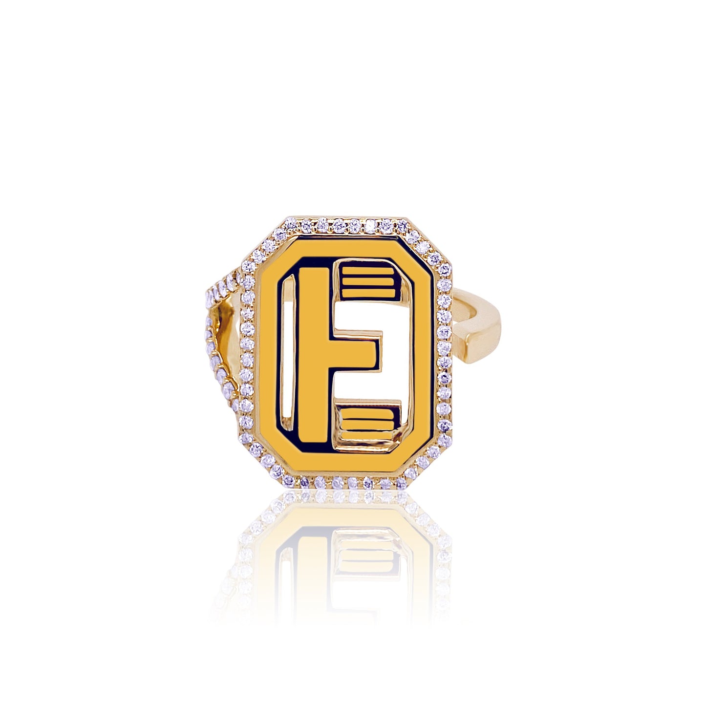 Gatsby Initial Ring with Diamonds in 18K Gold – Fifteen Colors | Colette Jewelry