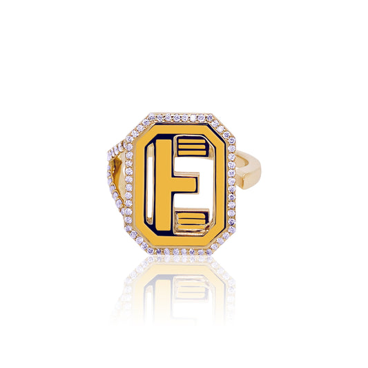 Gatsby Initial Ring with Diamonds in 18K Gold – Fifteen Colors | Colette Jewelry