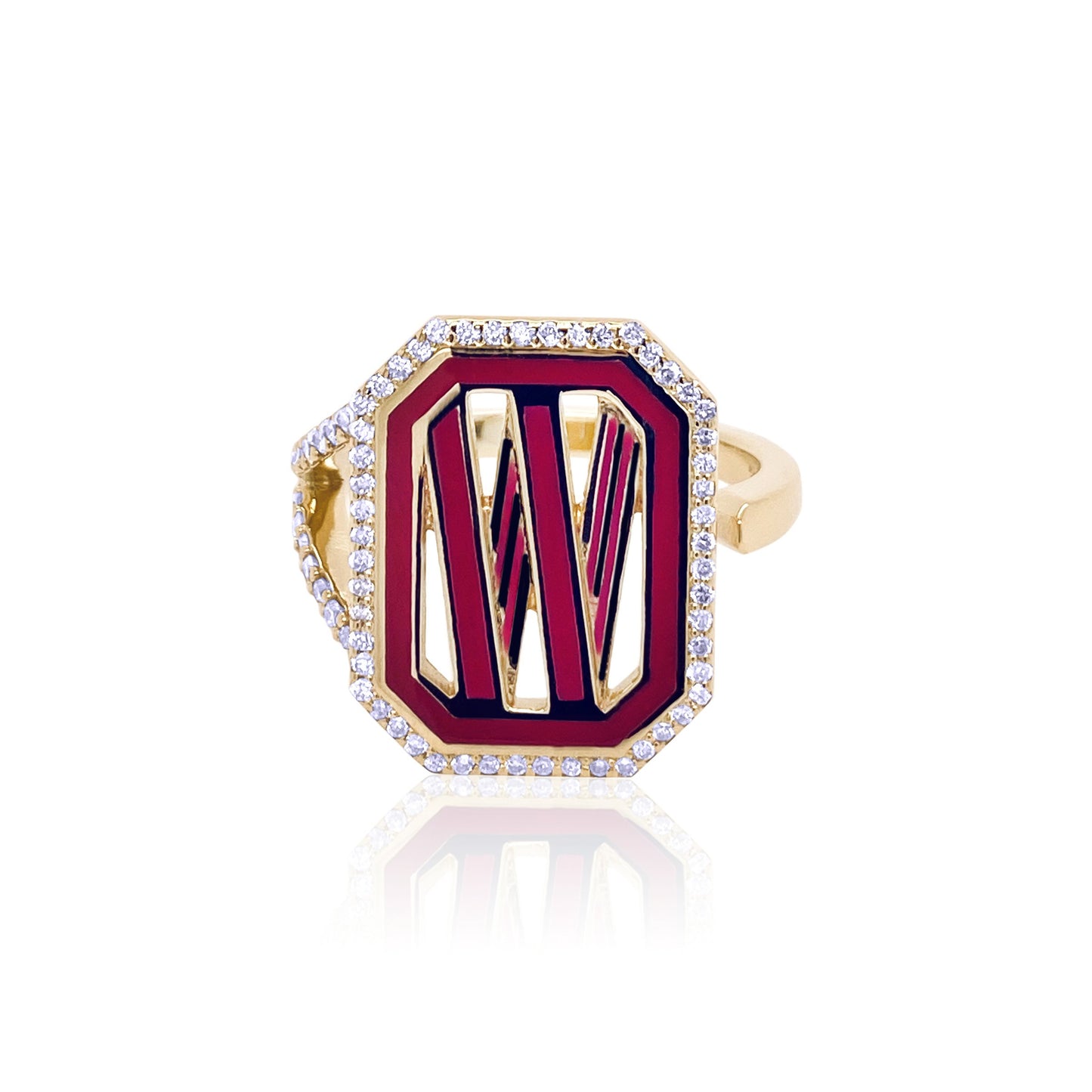 Gatsby Initial Ring with Diamonds in 18K Gold – Fifteen Colors | Colette Jewelry
