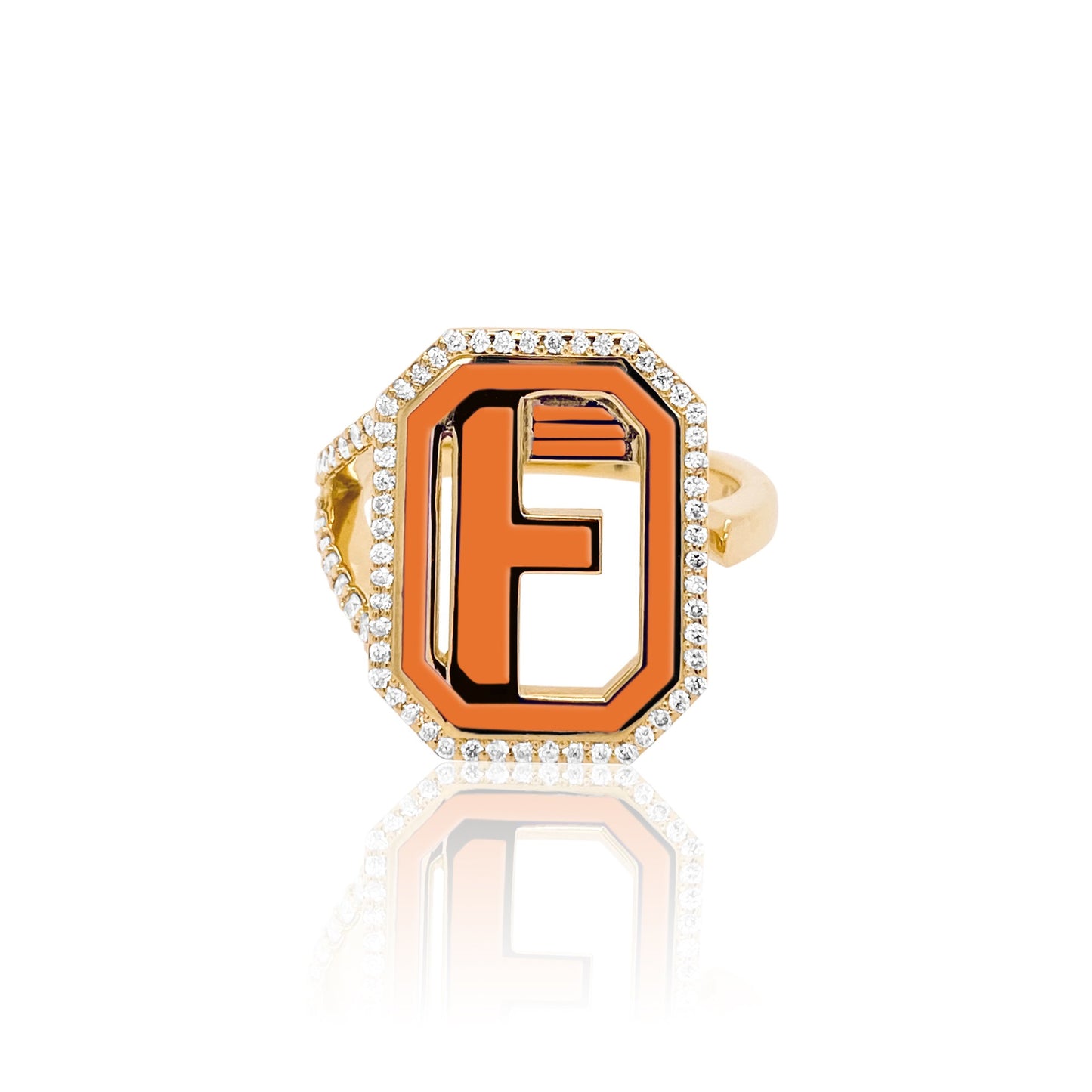 Gatsby Initial Ring with Diamonds in 18K Gold – Fifteen Colors | Colette Jewelry
