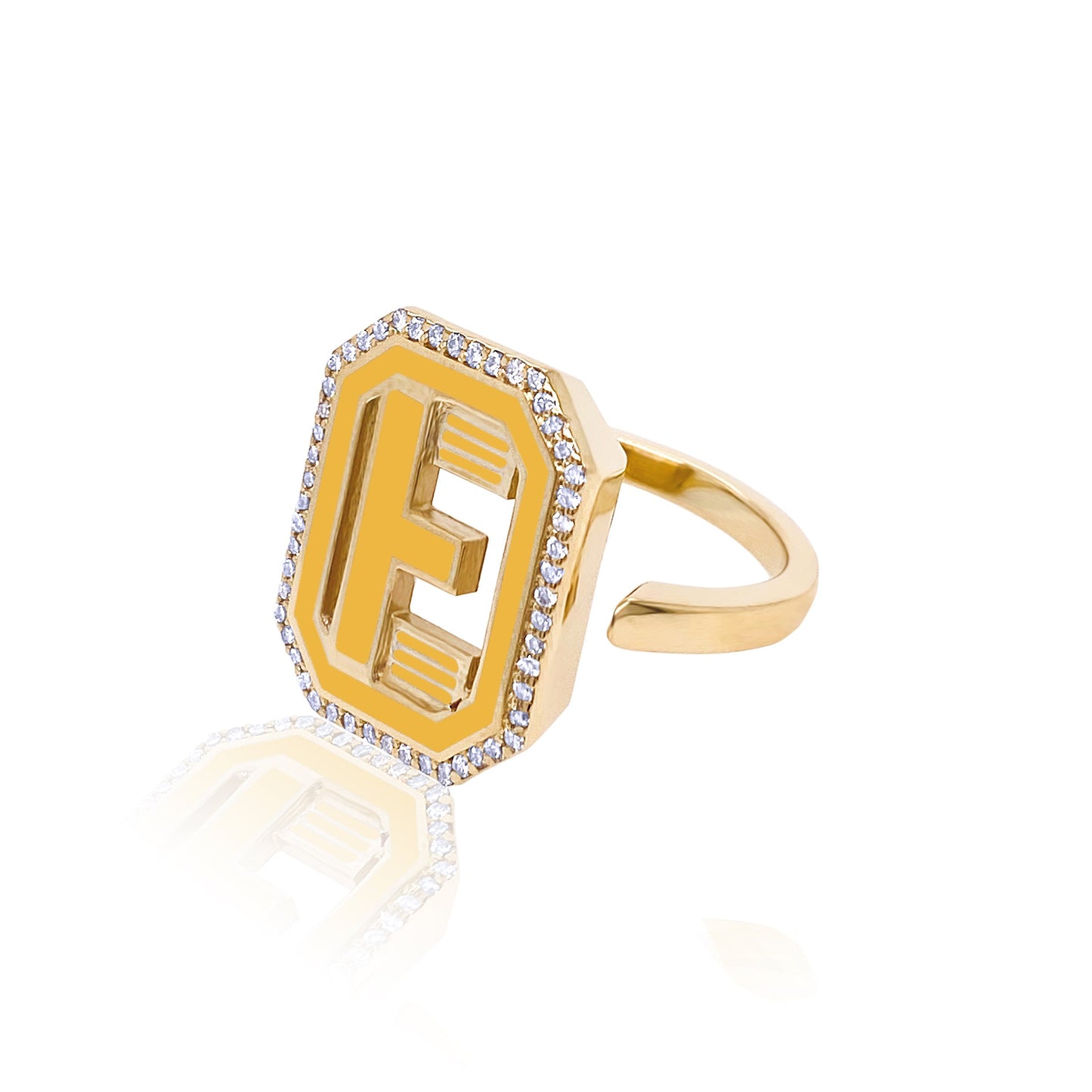 Gatsby Initial Ring with Diamonds in 18K Gold – Fifteen Colors | Colette Jewelry