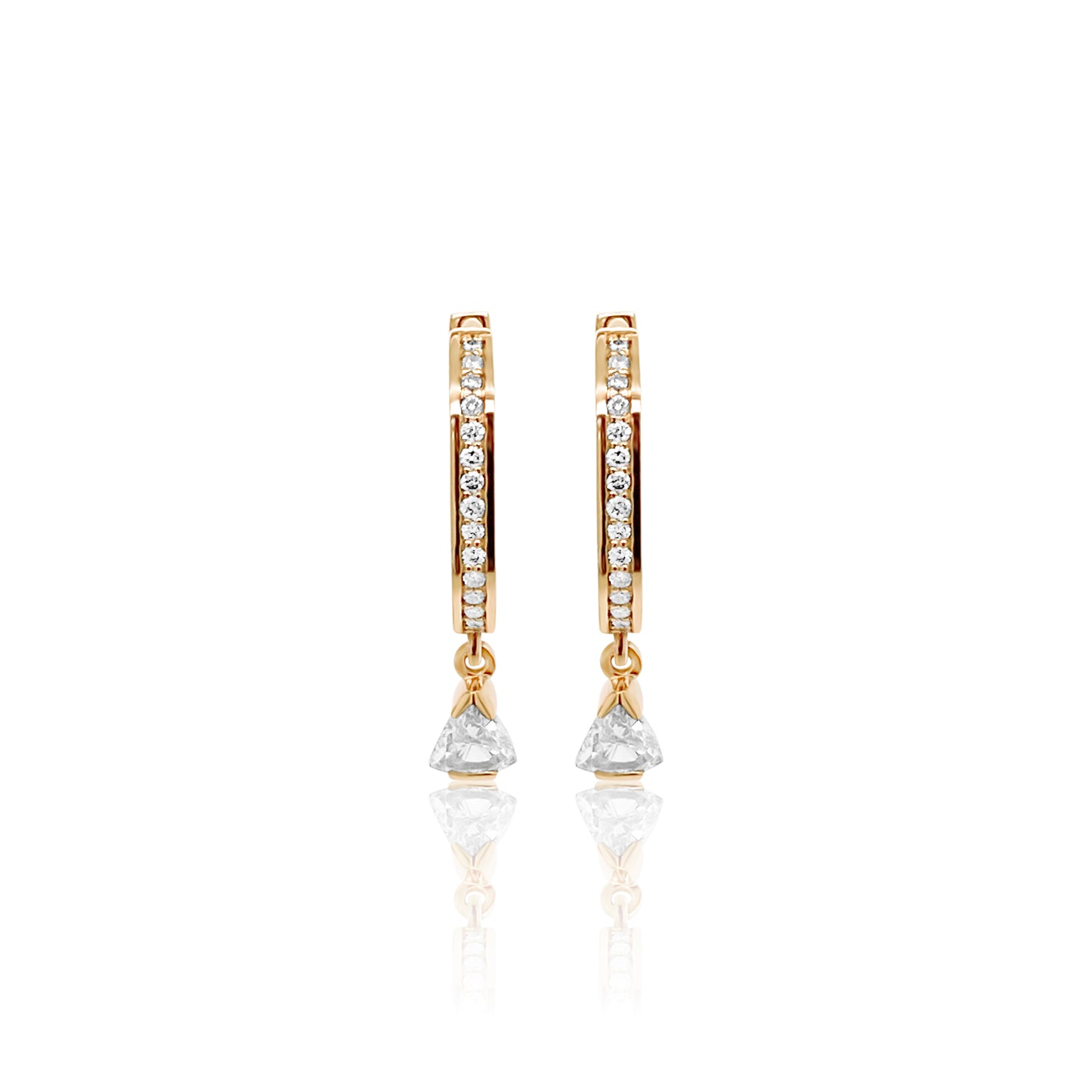 Mini Pair Trilliant Drop White Diamond Earrings Three Colors in 18K gold — Colette Jewelry