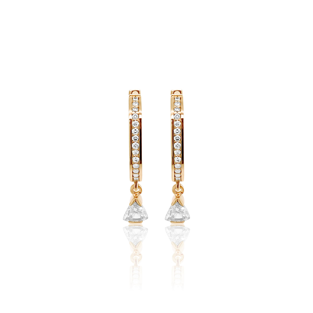 Mini Pair Trilliant Drop White Diamond Earrings Three Colors in 18K gold — Colette Jewelry