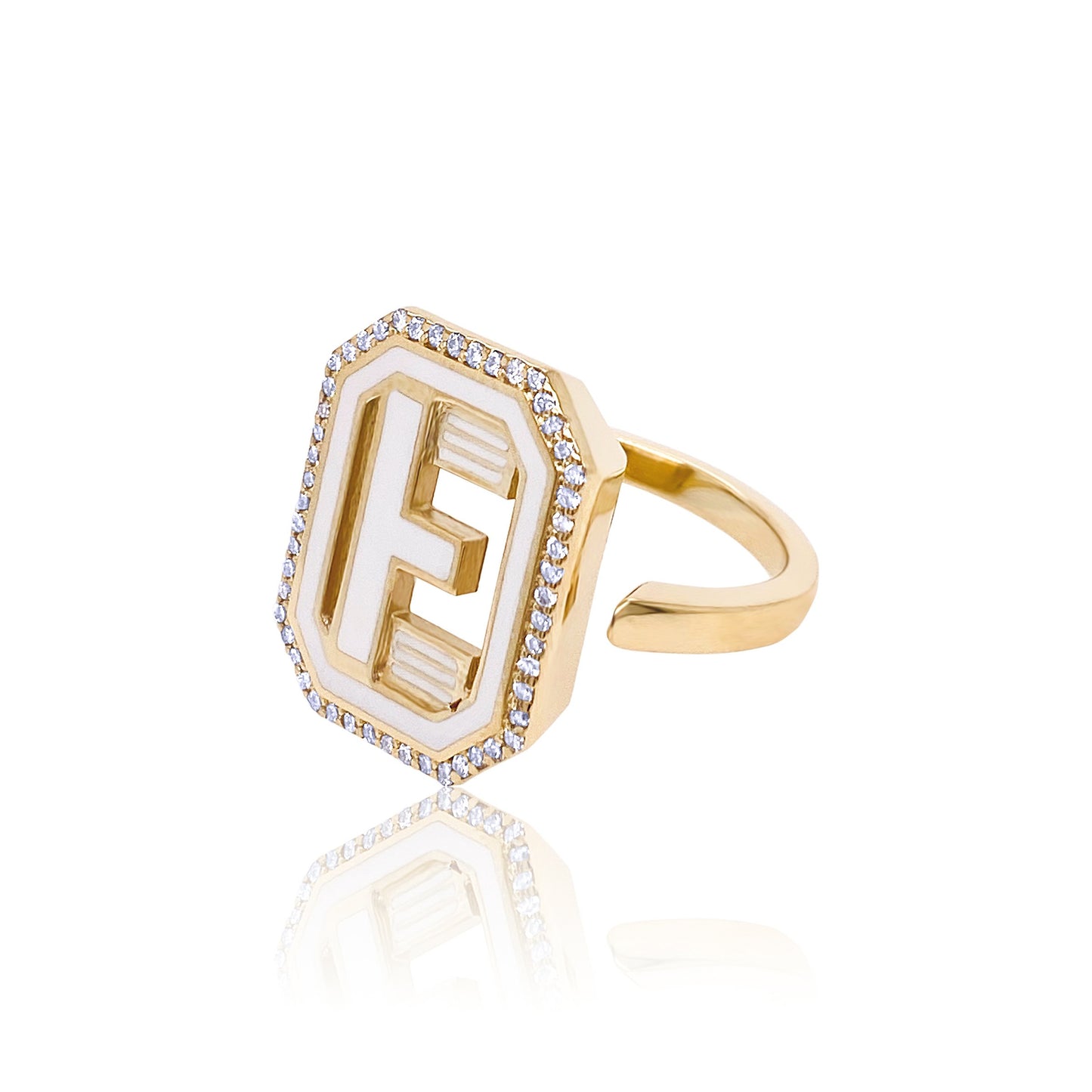 Gatsby Initial Ring with Diamonds in 18K Gold – Fifteen Colors | Colette Jewelry