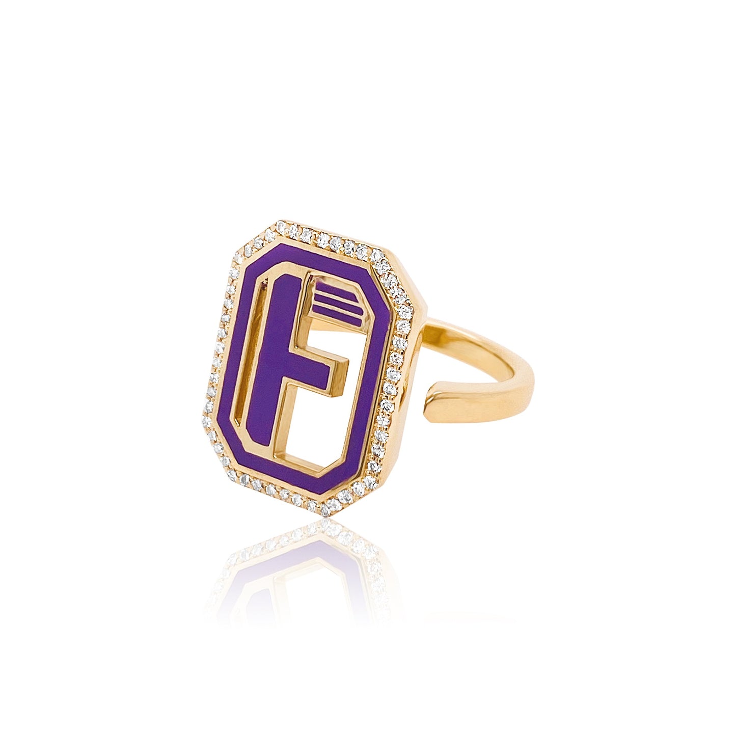 Gatsby Initial Ring with Diamonds in 18K Gold – Fifteen Colors | Colette Jewelry