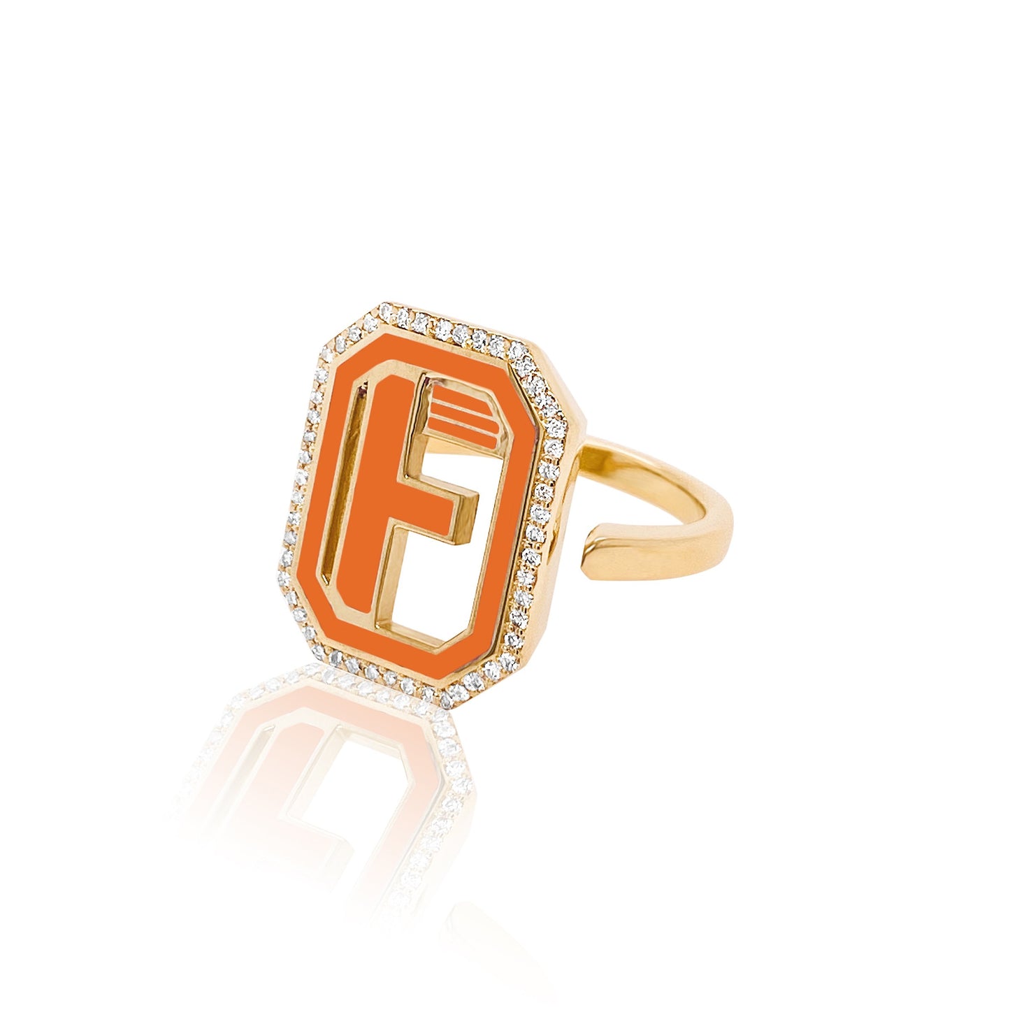 Gatsby Initial Ring with Diamonds in 18K Gold – Fifteen Colors | Colette Jewelry