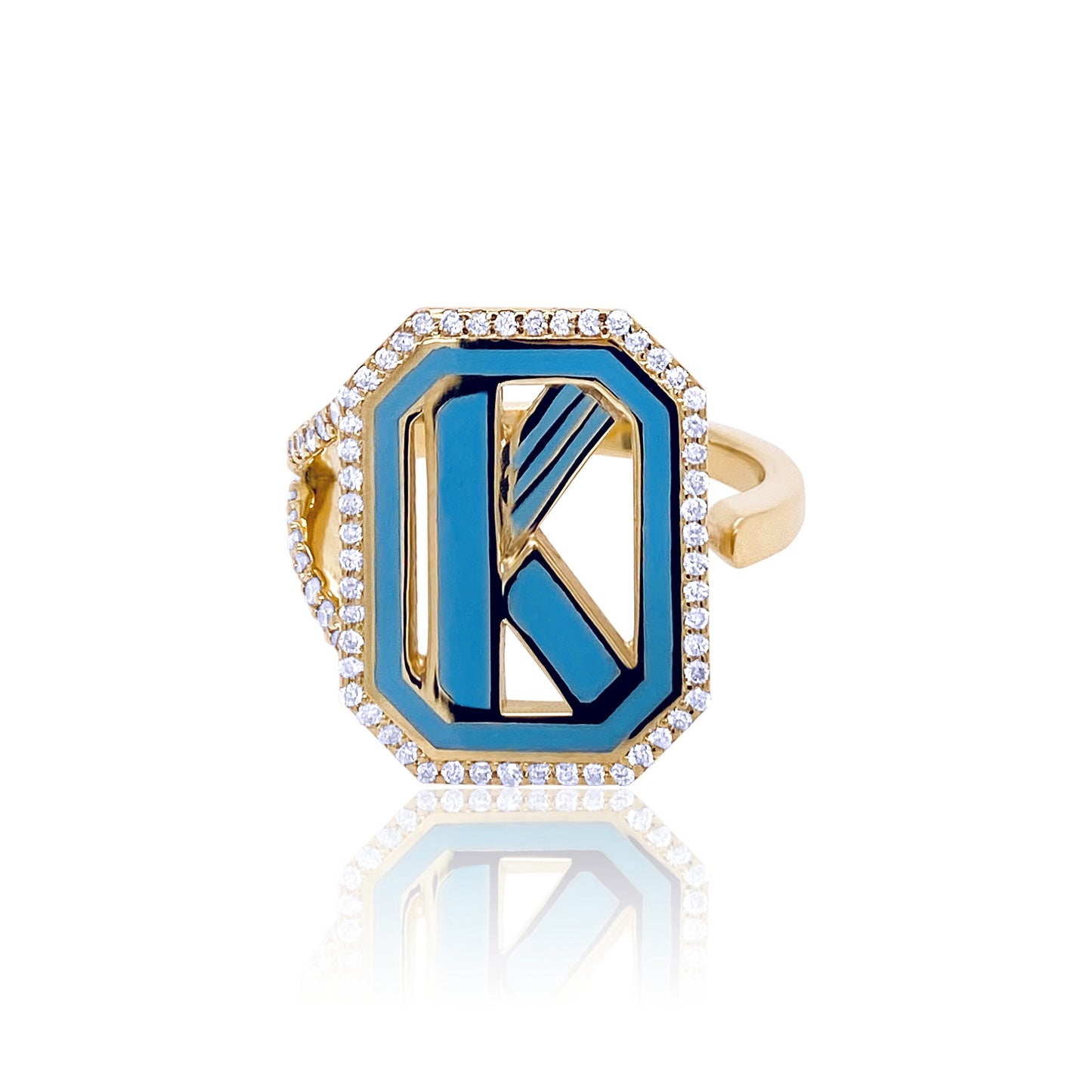 Gatsby Initial Ring with Diamonds in 18K Gold – Fifteen Colors | Colette Jewelry