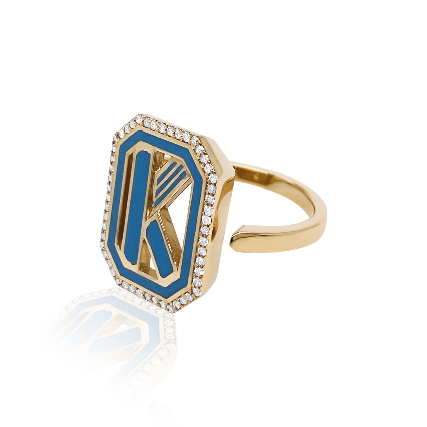 Gatsby Initial Ring with Diamonds in 18K Gold – Fifteen Colors | Colette Jewelry