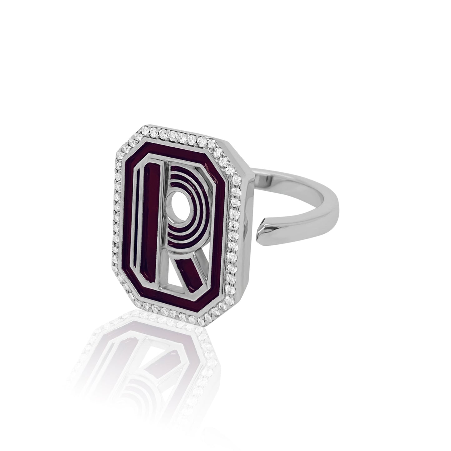 Gatsby Initial Ring with Diamonds in 18K Gold – Fifteen Colors | Colette Jewelry