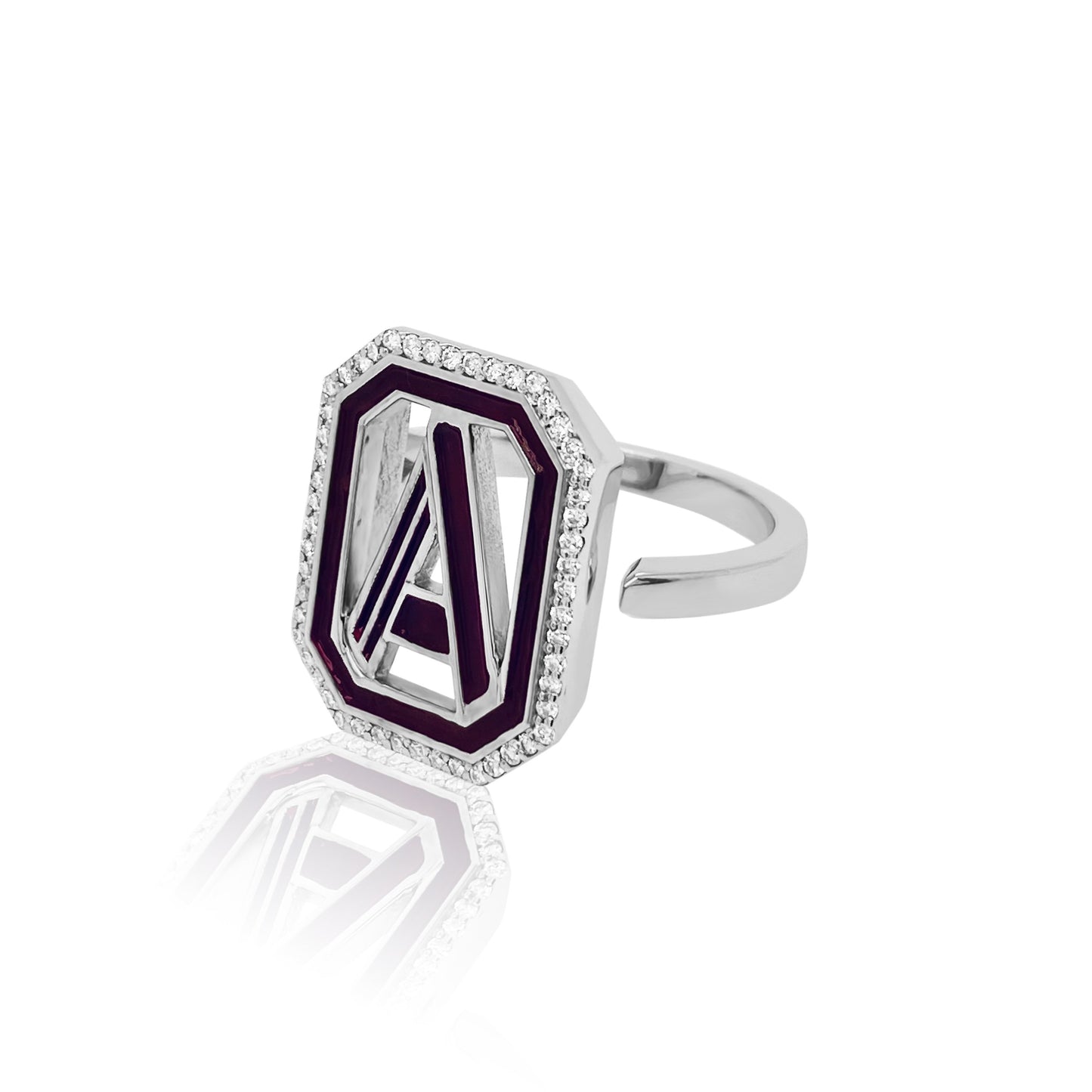 Gatsby Initial Ring with Diamonds in 18K Gold – Fifteen Colors | Colette Jewelry