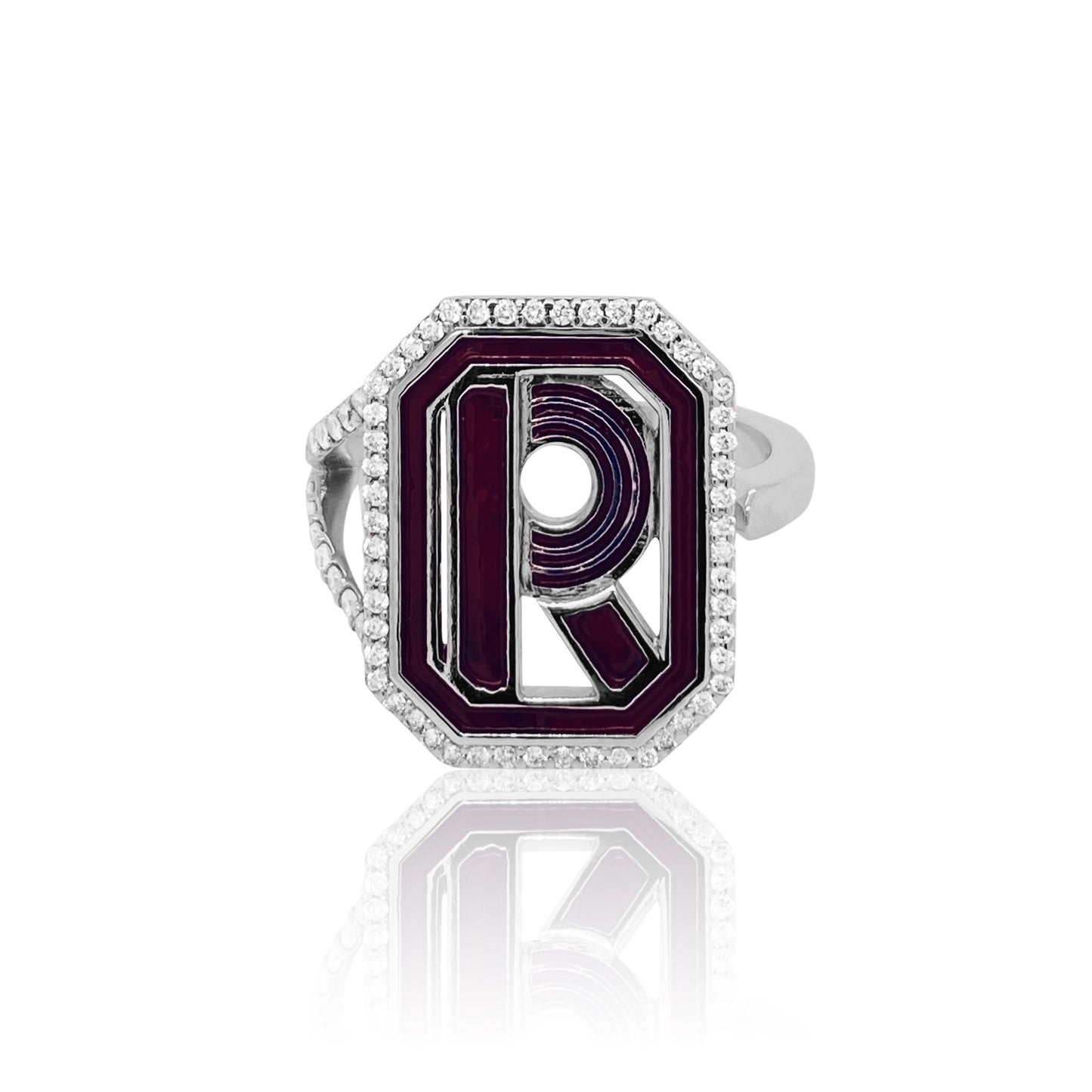 Gatsby Initial Ring with Diamonds in 18K Gold – Fifteen Colors | Colette Jewelry