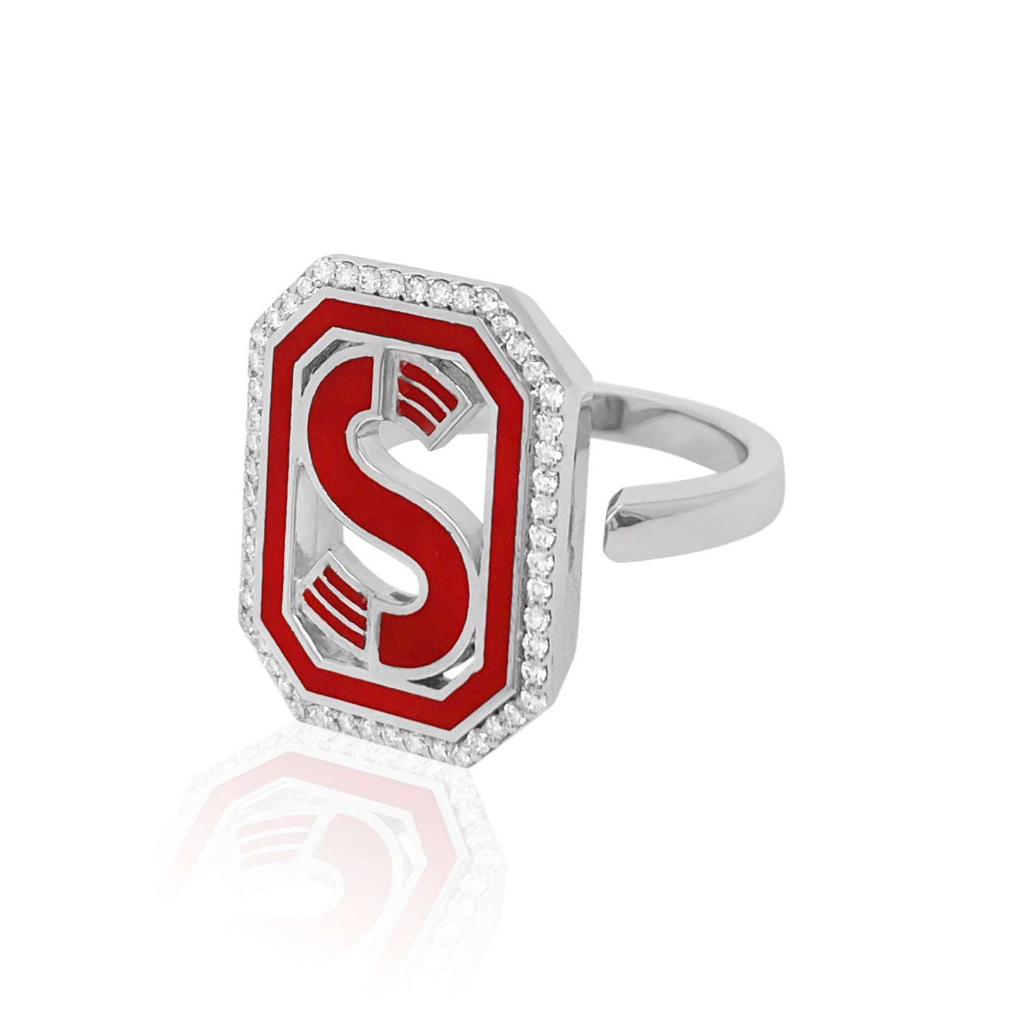 Gatsby Initial Ring with Diamonds in 18K Gold – Fifteen Colors | Colette Jewelry