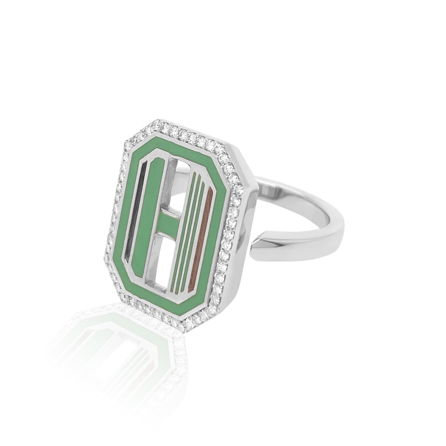 Gatsby Initial Ring with Diamonds in 18K Gold – Fifteen Colors | Colette Jewelry