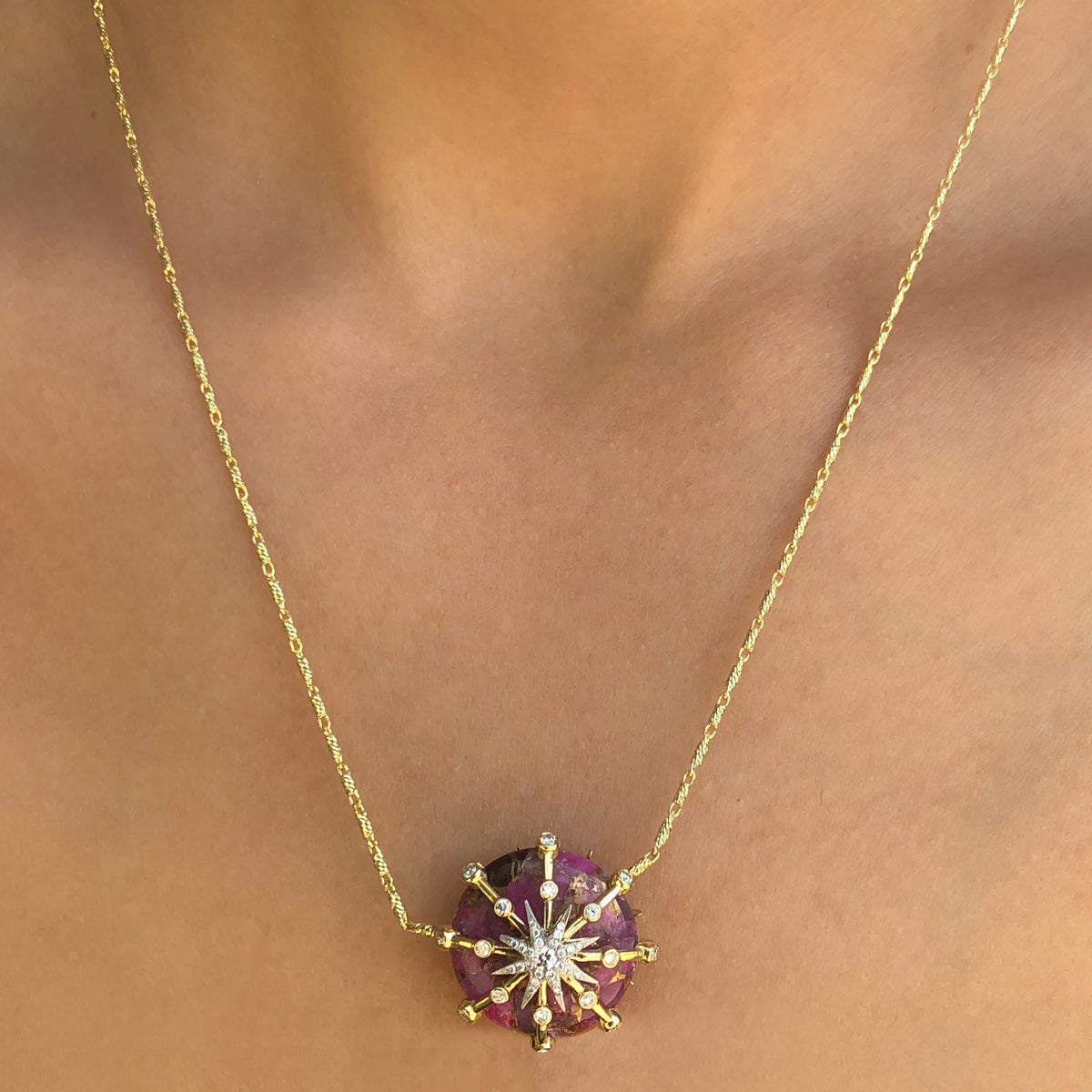 Caged Star Necklace Three Colors 18K Gold Diamond Colette Jewelry