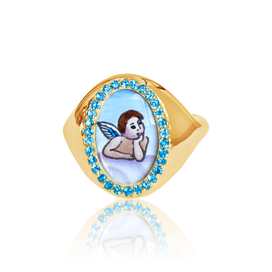 Santos Signet Angel Ring | 18K Gold | Santos y Cielos | Colette Jewelry